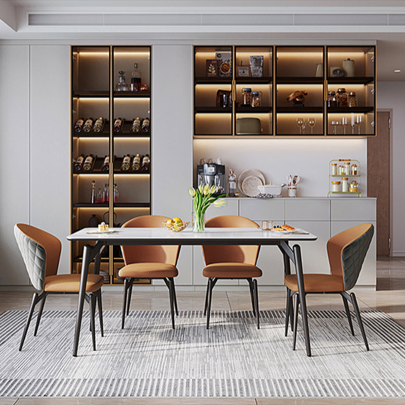 Contemporary Rectangular White Stone Top Dining Table with Legs