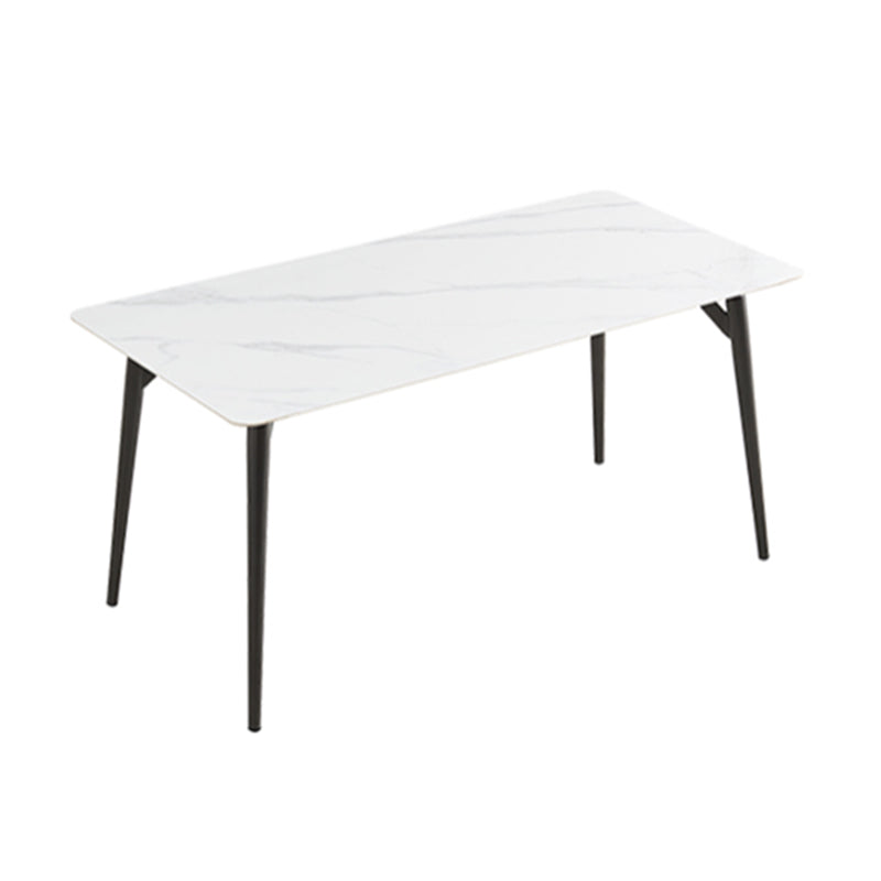 Contemporary Rectangular White Stone Top Dining Table with Legs