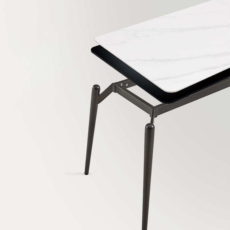 Contemporary Rectangular White Stone Top Dining Table with Legs