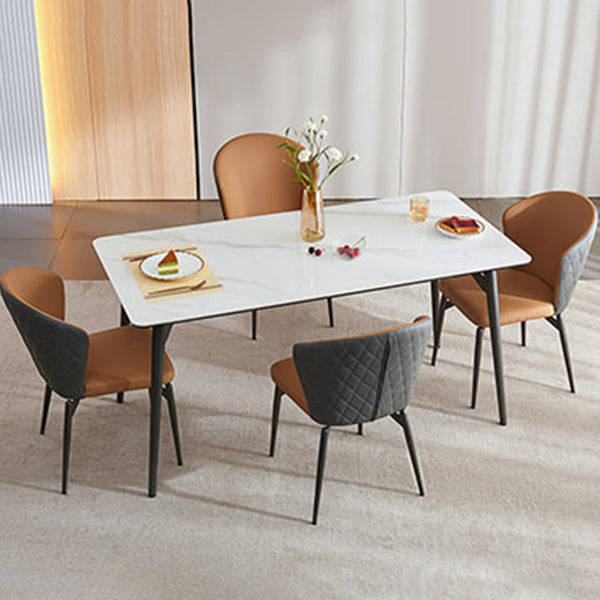 Contemporary Rectangular White Stone Top Dining Table with Legs