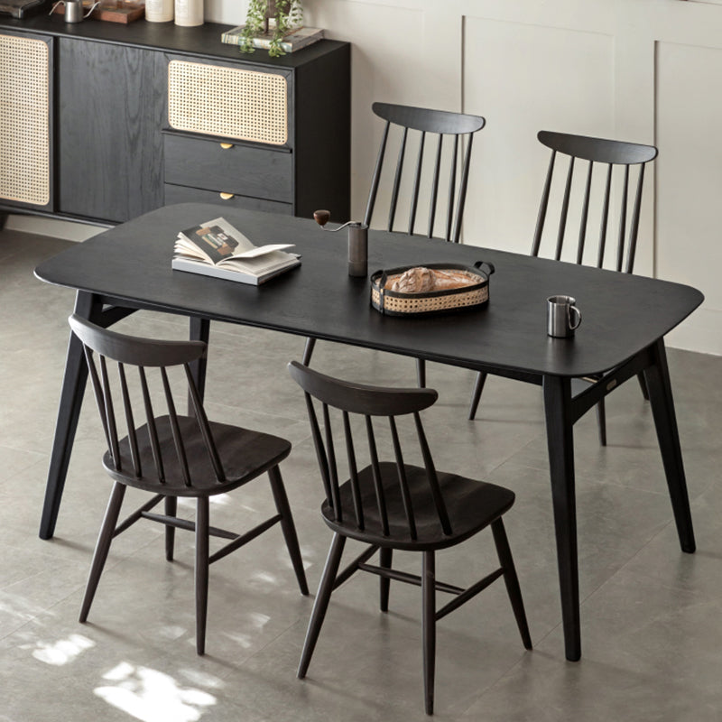 Black Modern Rectangular Oak Tabletop Dining Table for 4 People