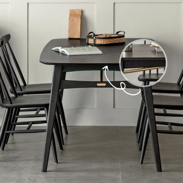 Black Modern Rectangular Oak Tabletop Dining Table for 4 People