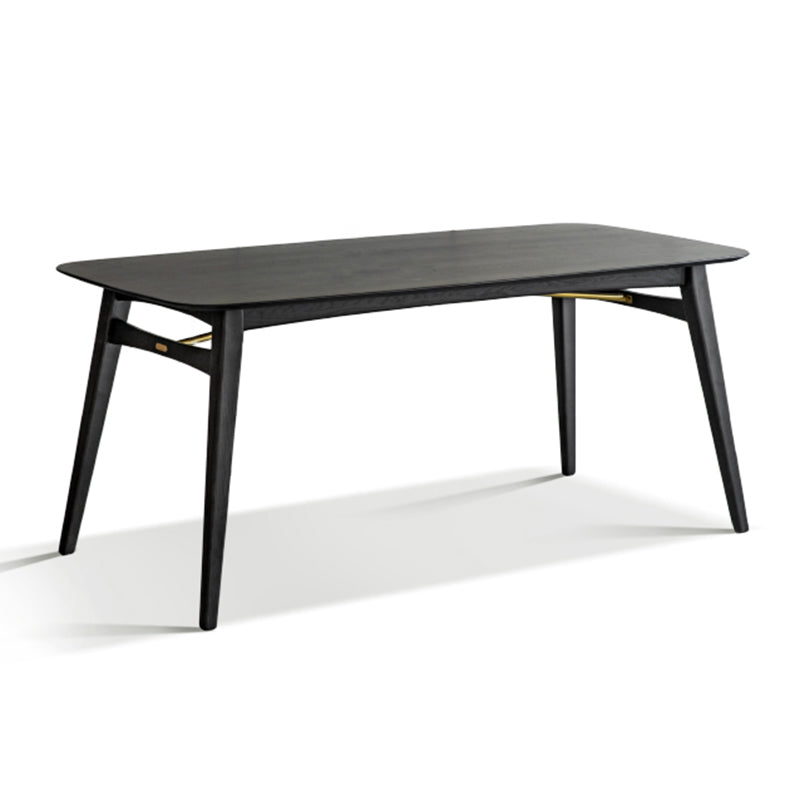 Black Modern Rectangular Oak Tabletop Dining Table for 4 People