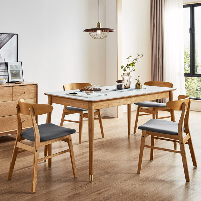 Contemporary Rectangular Stone Dining Table with Oak Brown Legs
