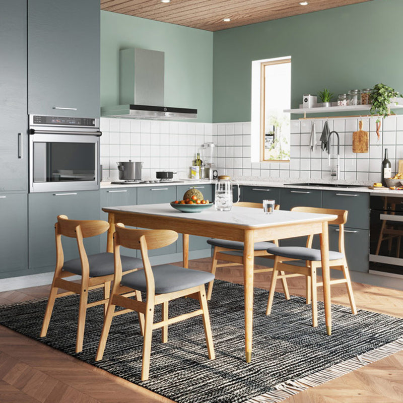 Contemporary Rectangular Stone Dining Table with Oak Brown Legs