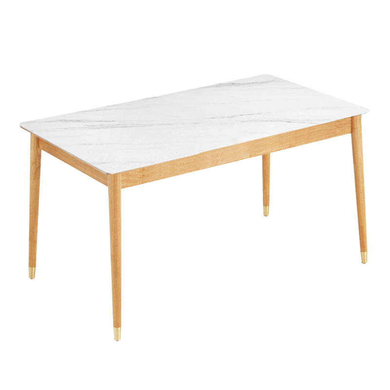 Contemporary Rectangular Stone Dining Table with Oak Brown Legs
