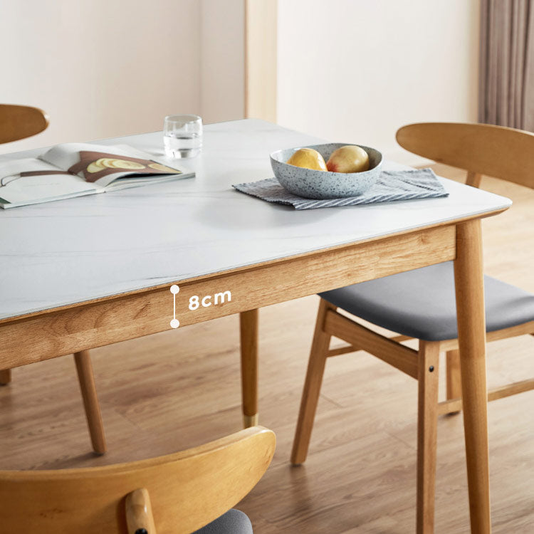 Contemporary Rectangular Stone Dining Table with Oak Brown Legs
