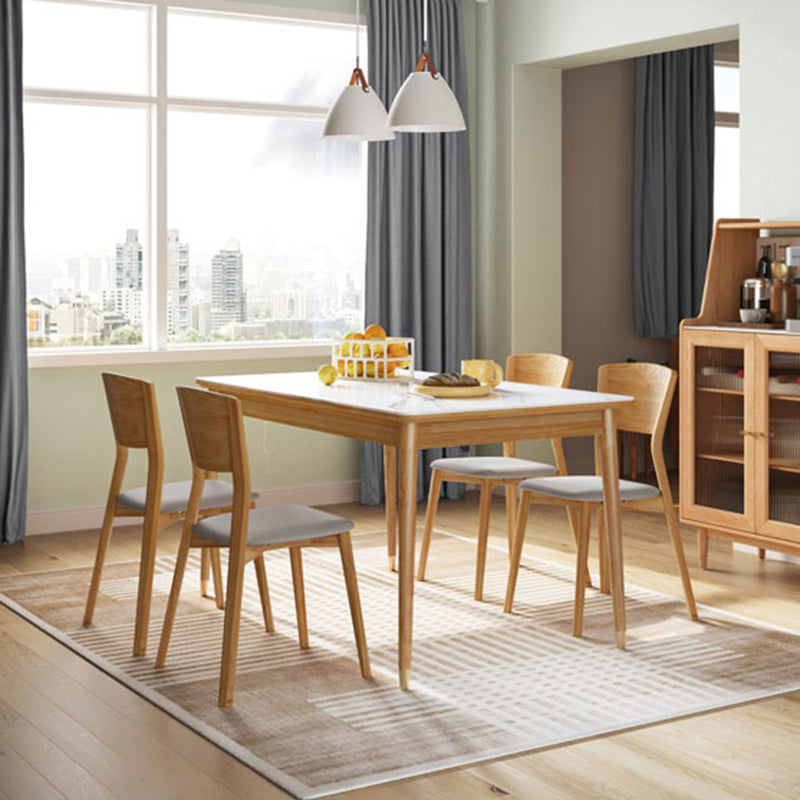 Contemporary Rectangular Stone Dining Table with Oak Brown Legs