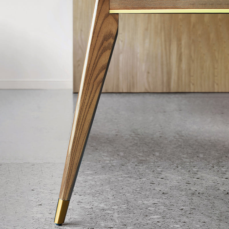 Contemporary Rectangular White Stone Dining Table with 4 Wooden Foot