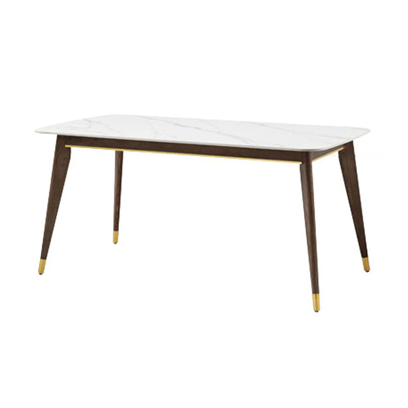 Contemporary Rectangular White Stone Dining Table with 4 Wooden Foot