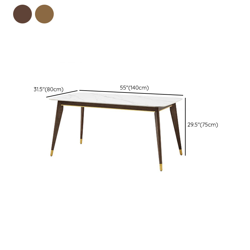 Contemporary Rectangular White Stone Dining Table with 4 Wooden Foot