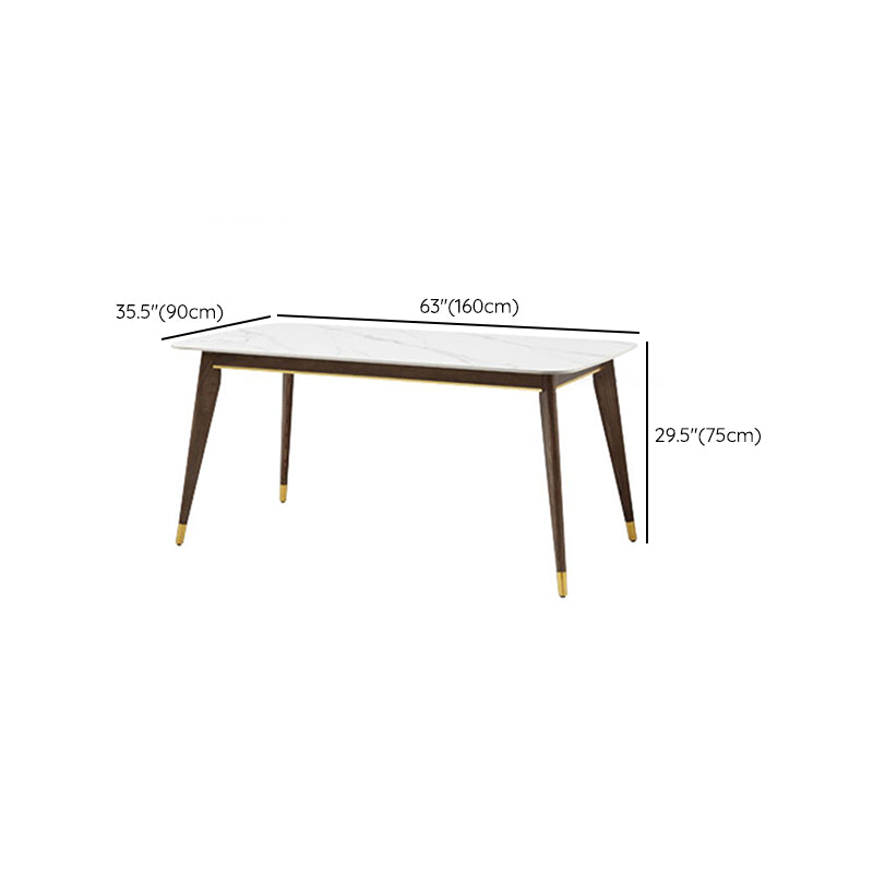 Contemporary Rectangular White Stone Dining Table with 4 Wooden Foot