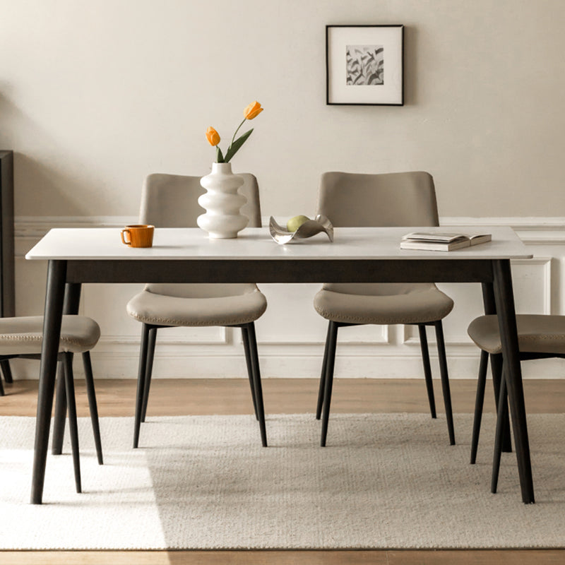 Modern Rectangular Stone White Top Dining Table with 4 Oak Black Legs