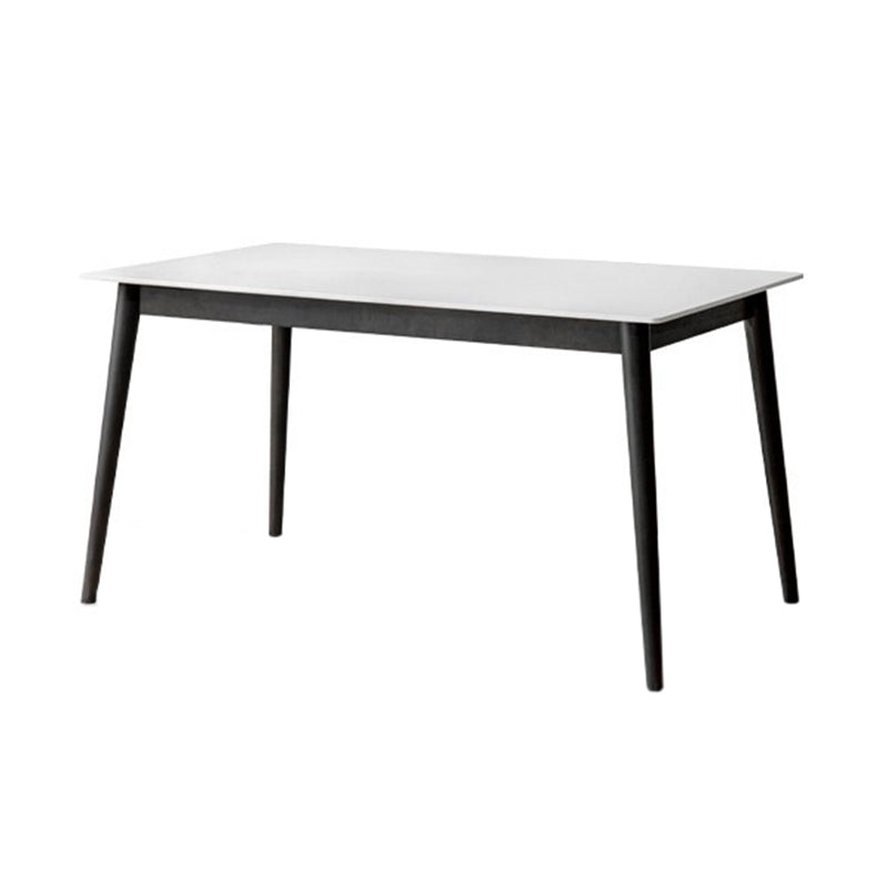 Modern Rectangular Stone White Top Dining Table with 4 Oak Black Legs