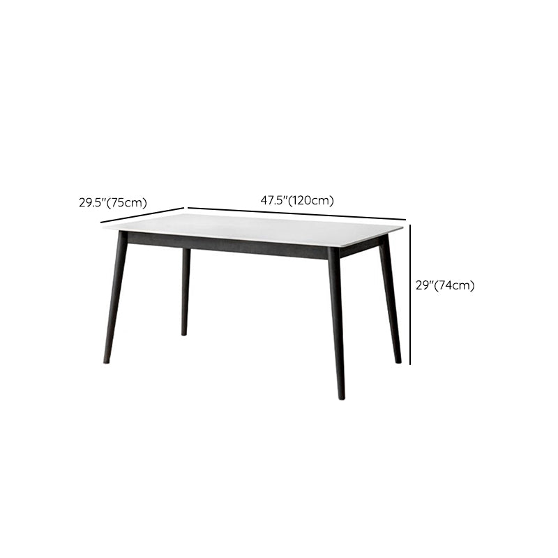 Modern Rectangular Stone White Top Dining Table with 4 Oak Black Legs