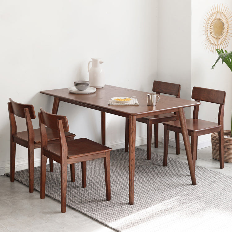 Modern Rectangular Oak Brown Top Dining Table with 4 Wood Legs