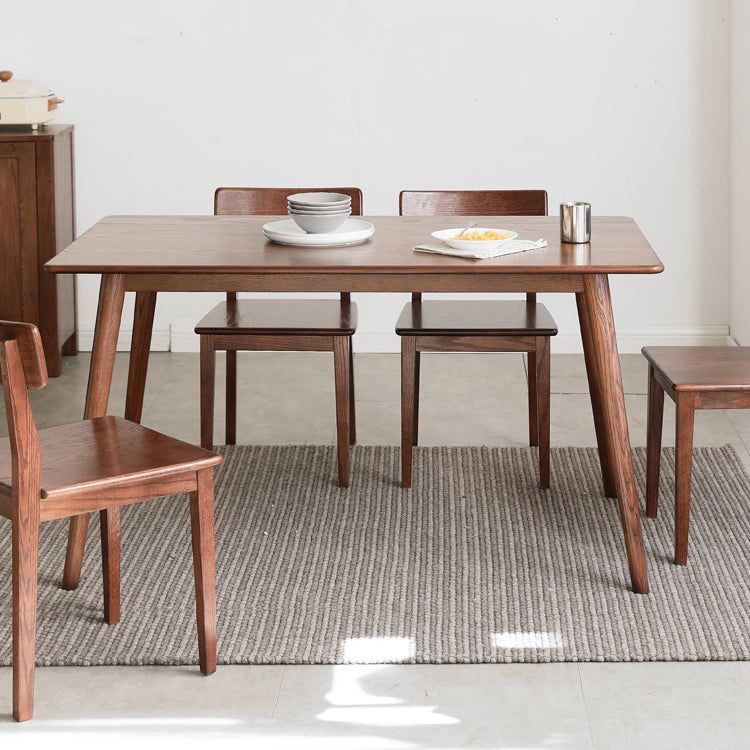 Modern Rectangular Oak Brown Top Dining Table with 4 Wood Legs