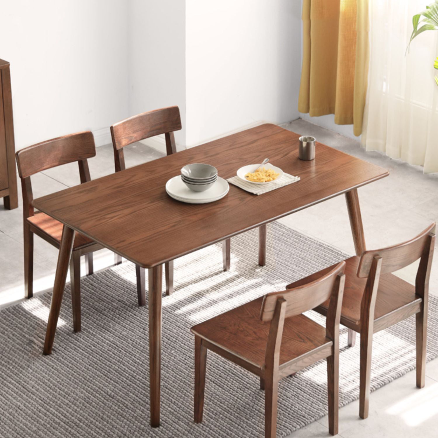 Modern Rectangular Oak Brown Top Dining Table with 4 Wood Legs