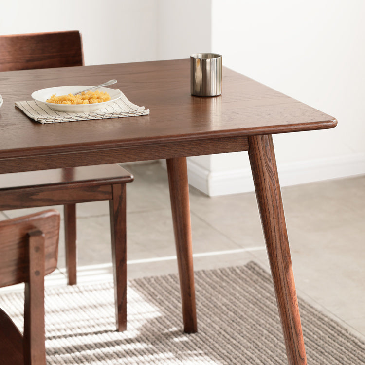 Modern Rectangular Oak Brown Top Dining Table with 4 Wood Legs
