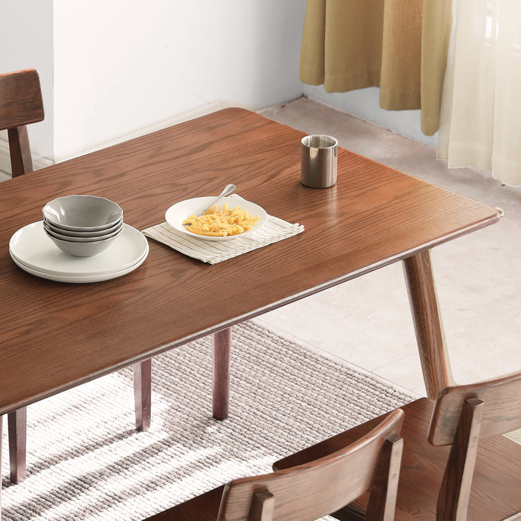 Modern Rectangular Oak Brown Top Dining Table with 4 Wood Legs