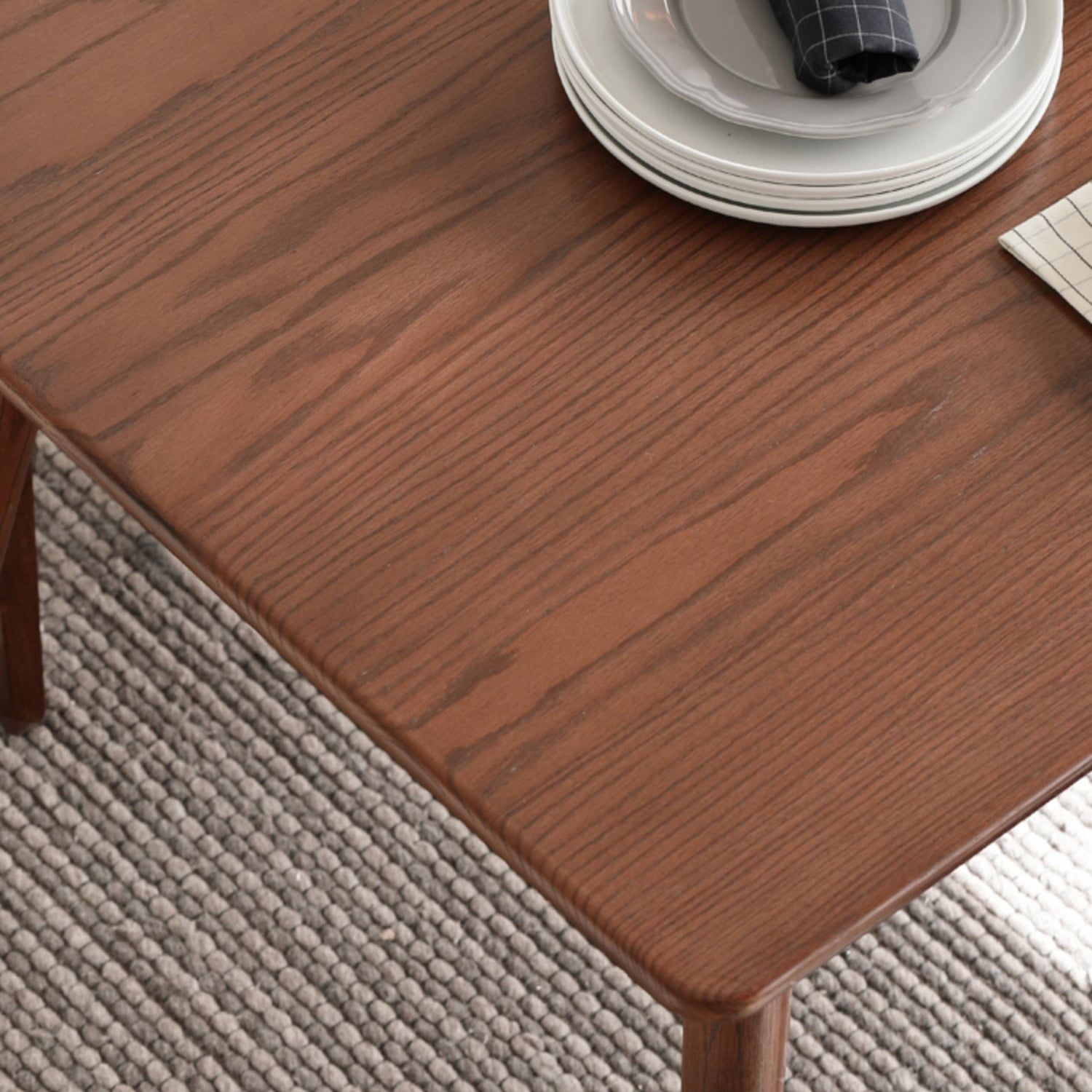 Modern Rectangular Oak Brown Top Dining Table with 4 Wood Legs