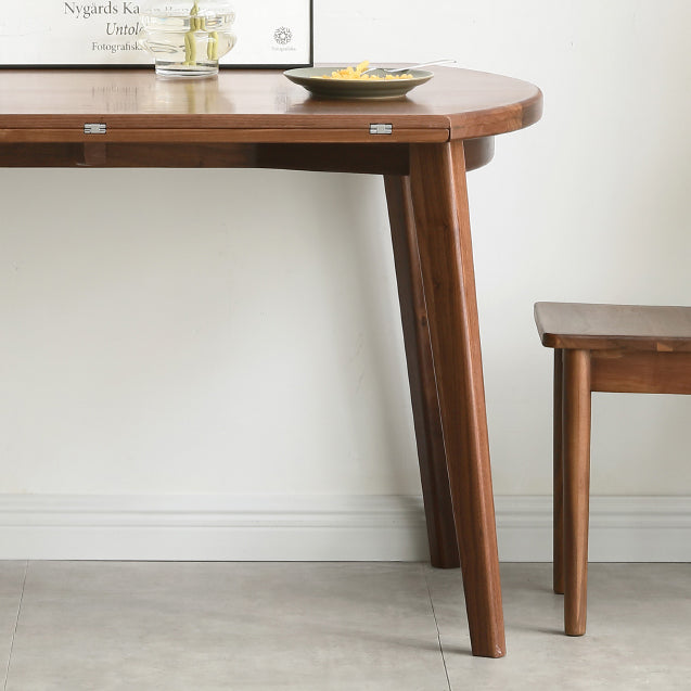 Modern Round Retractable Walnut Top Dining Table with 4 Brown Legs
