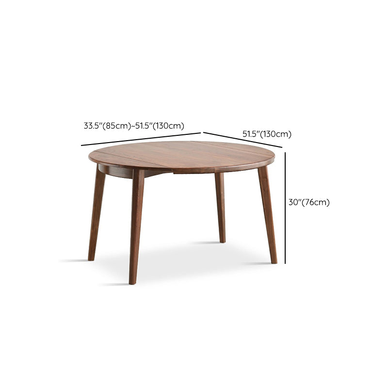 Modern Round Retractable Walnut Top Dining Table with 4 Brown Legs