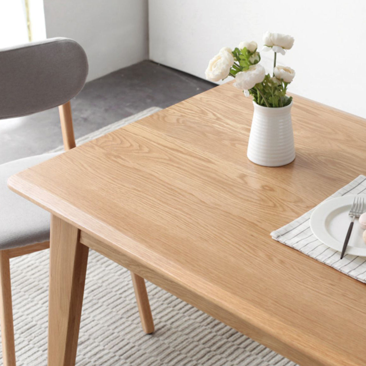 Natural Modern Rectangular Oak Tabletop Dining Table with 4 Legs