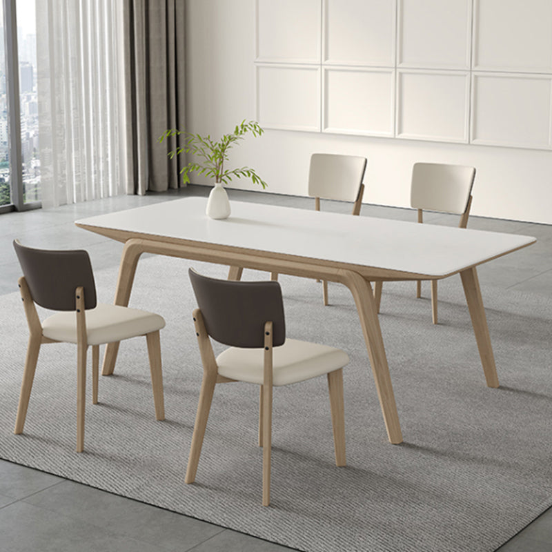 White Stone Top Rectangle Contemporary Dining Table with 4 Foot