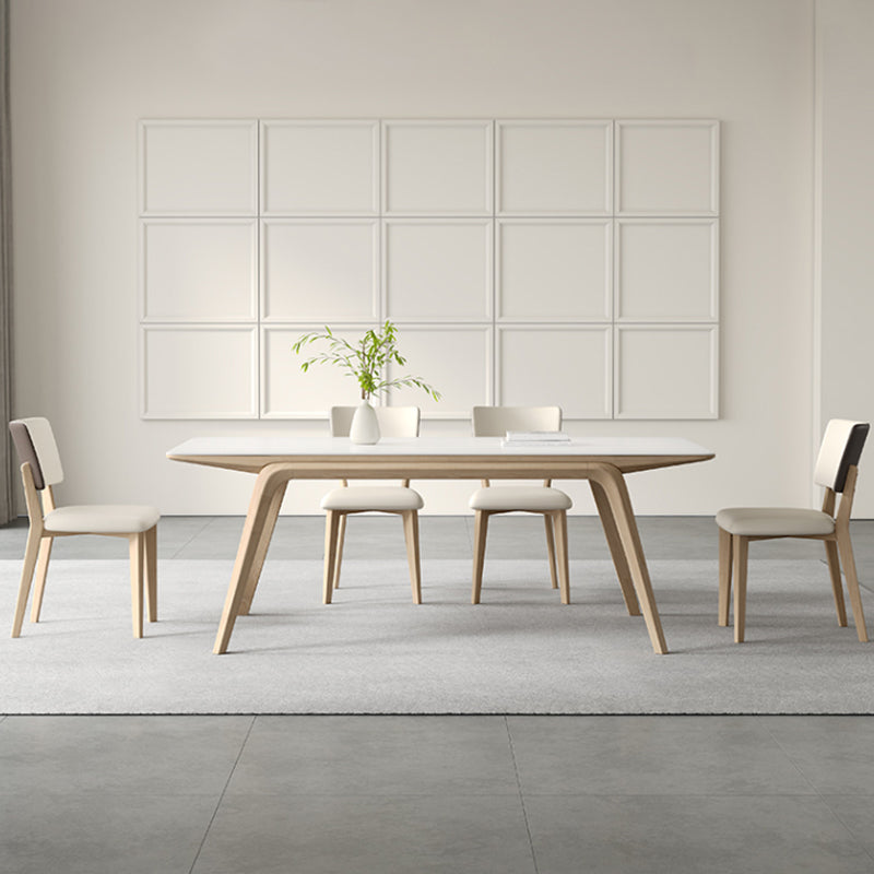 White Stone Top Rectangle Contemporary Dining Table with 4 Foot