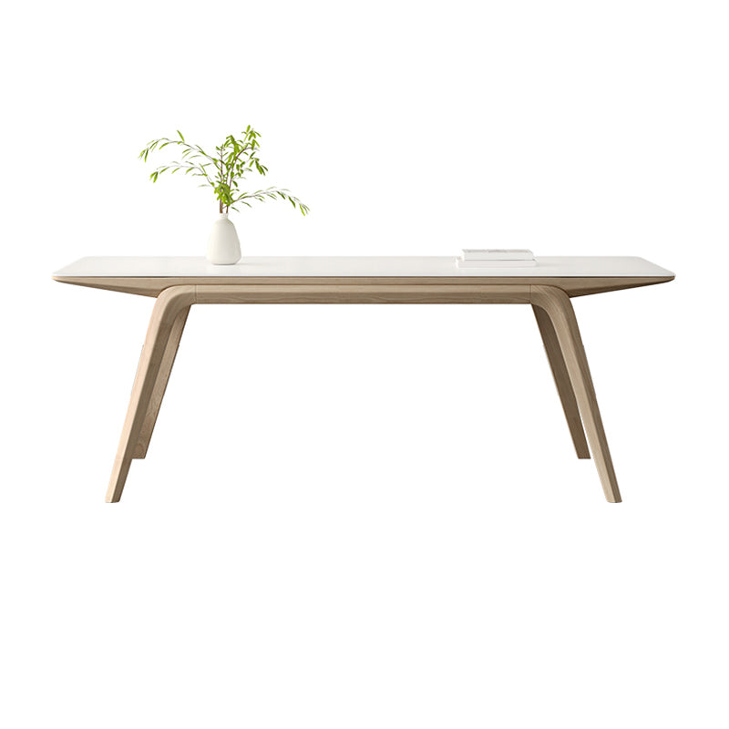 White Stone Top Rectangle Contemporary Dining Table with 4 Foot
