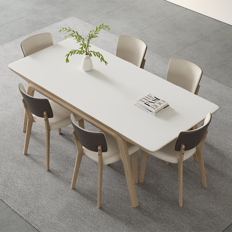 White Stone Top Rectangle Contemporary Dining Table with 4 Foot