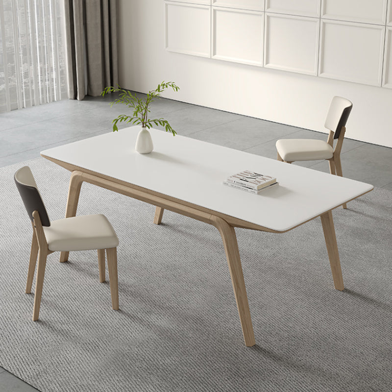 White Stone Top Rectangle Contemporary Dining Table with 4 Foot