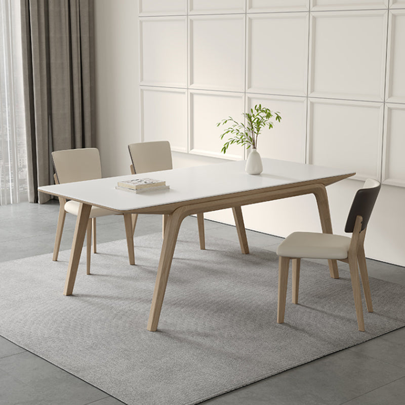 White Stone Top Rectangle Contemporary Dining Table with 4 Foot