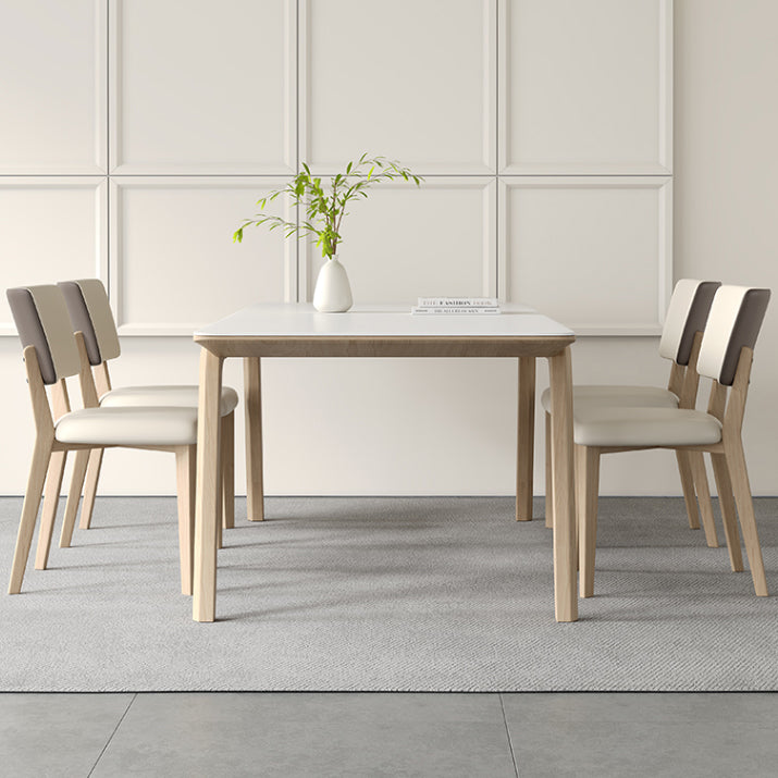 White Stone Top Rectangle Contemporary Dining Table with 4 Foot
