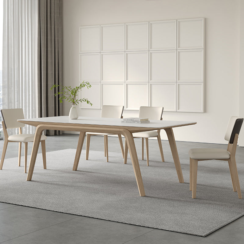 White Stone Top Rectangle Contemporary Dining Table with 4 Foot