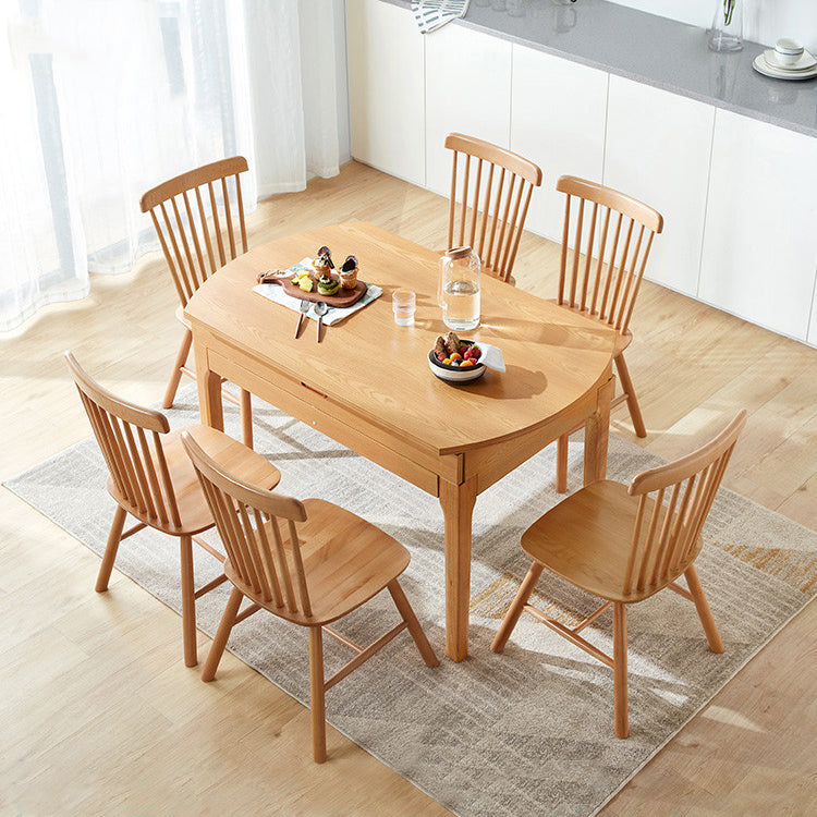 Contemporary Extendable Round Dining Table with Wooden Drop Leaf