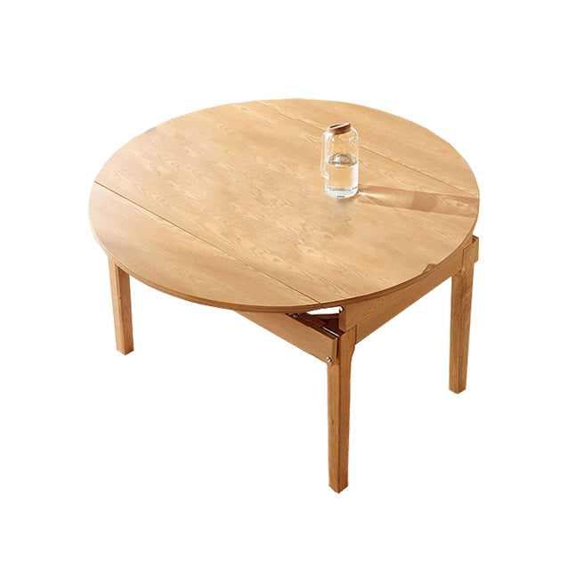 Contemporary Extendable Round Dining Table with Wooden Drop Leaf