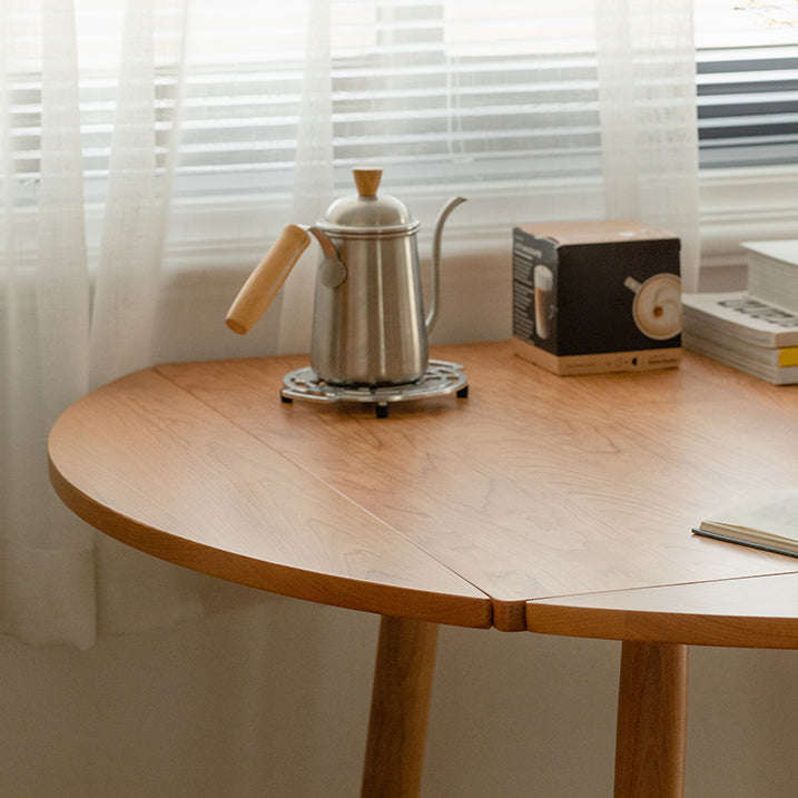 Modern Solid Wood Drop Leaf Round Top Dining Table with 4 Legs