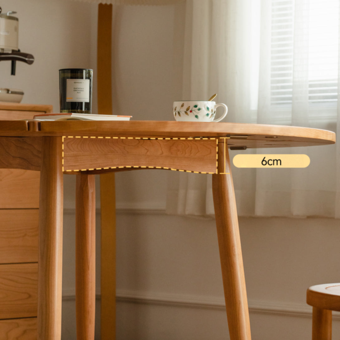 Modern Solid Wood Drop Leaf Round Top Dining Table with 4 Legs