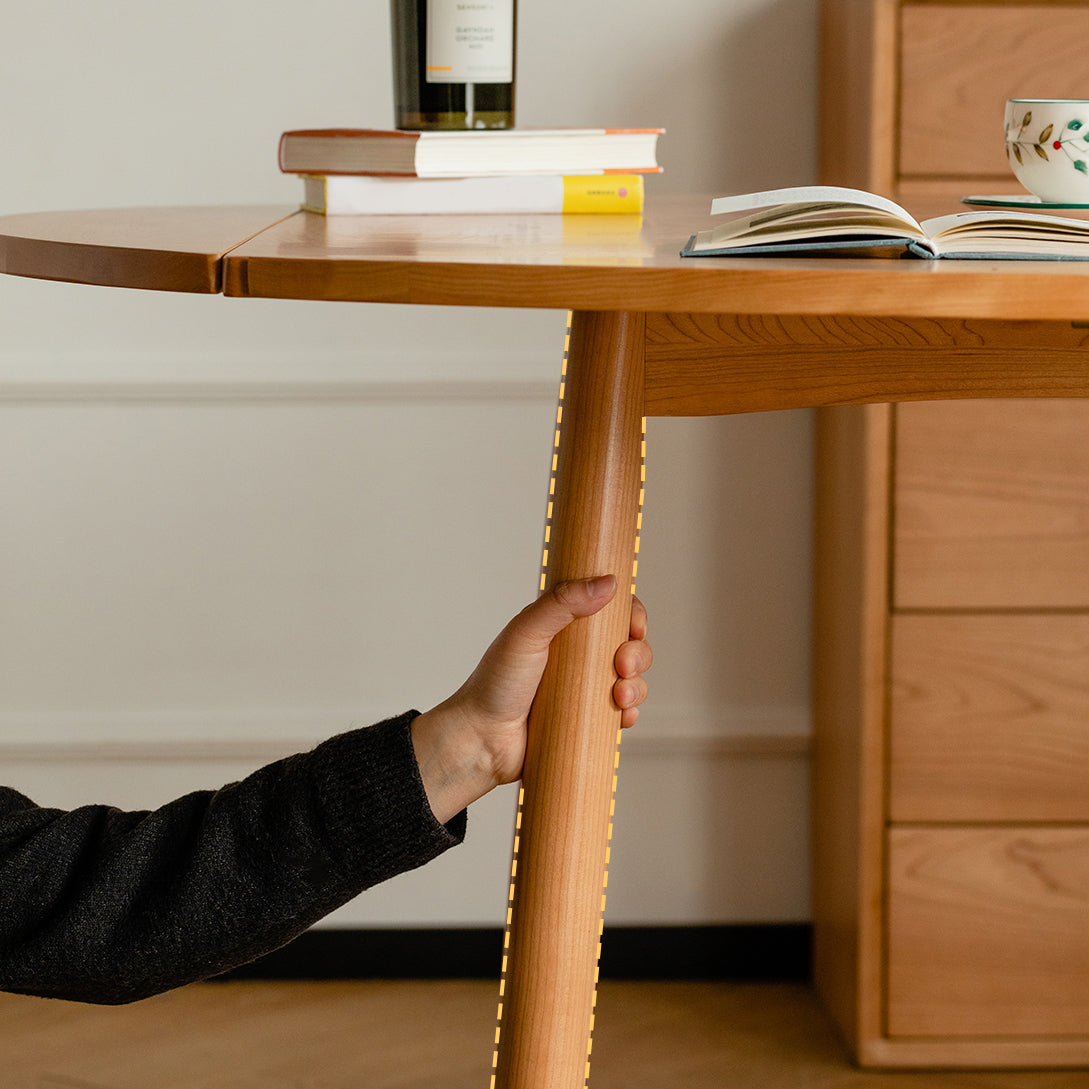 Modern Solid Wood Drop Leaf Round Top Dining Table with 4 Legs