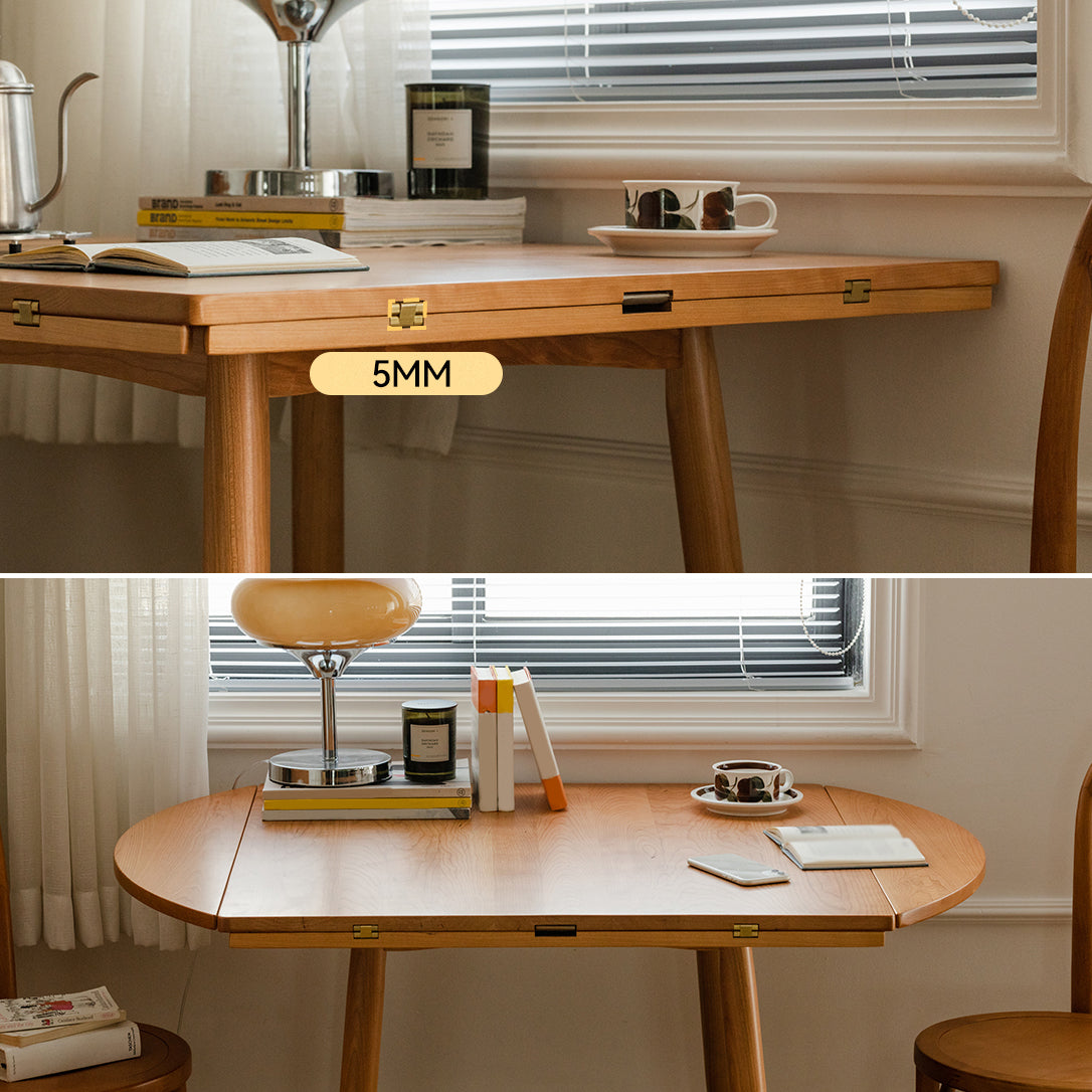 Modern Solid Wood Drop Leaf Round Top Dining Table with 4 Legs