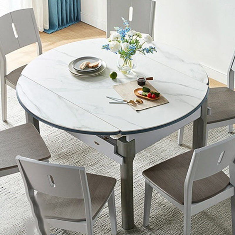 Contemporary Rectangular and Round White Dining Table with Wooden Legs