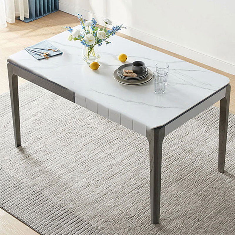 Contemporary Rectangular and Round White Dining Table with Wooden Legs