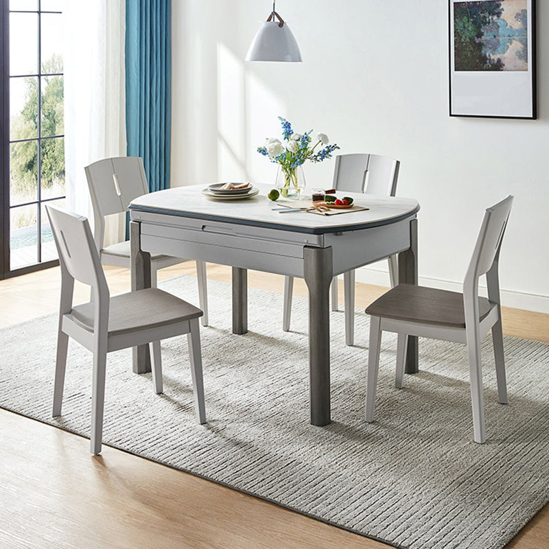 Contemporary Rectangular and Round White Dining Table with Wooden Legs