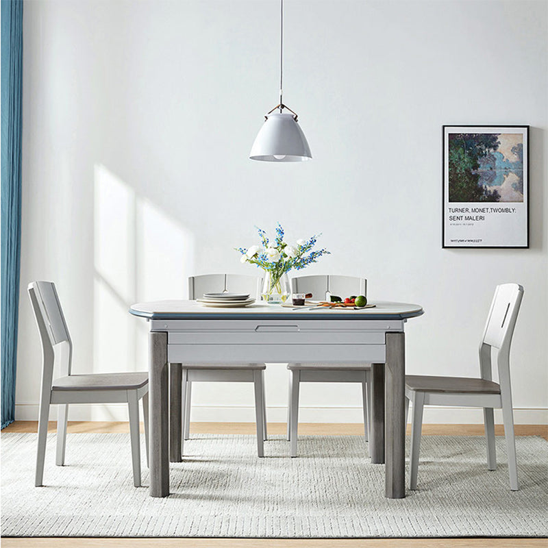 Contemporary Rectangular and Round White Dining Table with Wooden Legs