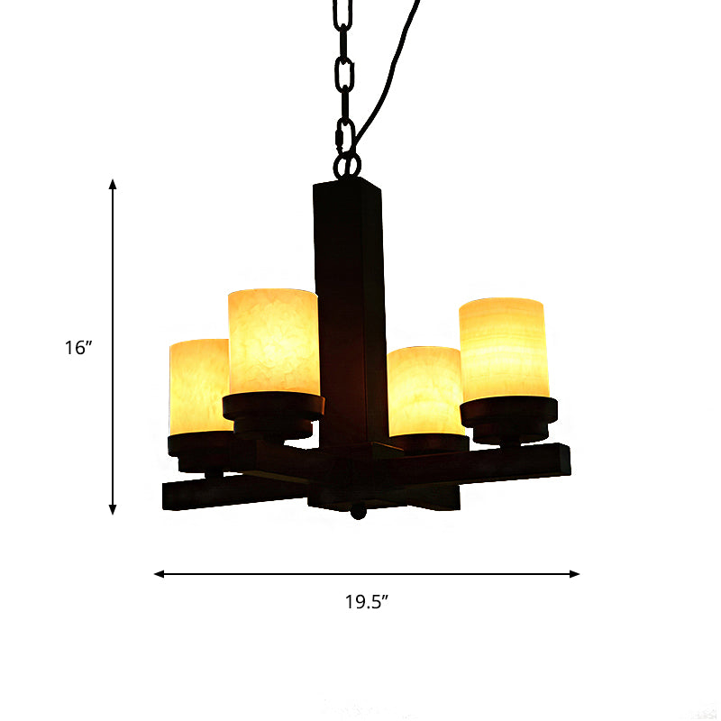 Cylinder Bedroom Pendant Chandelier Farmhouse Yellow Dolomite 4-Head Black Radial Ceiling Hang Fixture