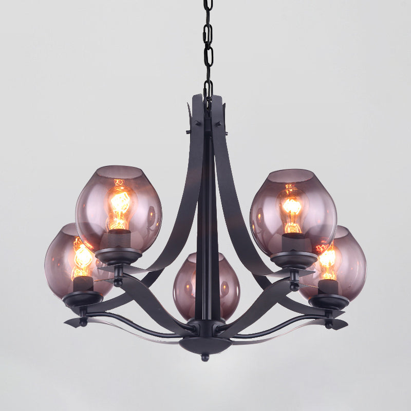 Lampada a sospensione tradizionale a forma di tazza a tazza a forma di lampada a sospensione in vetro grigio in nero