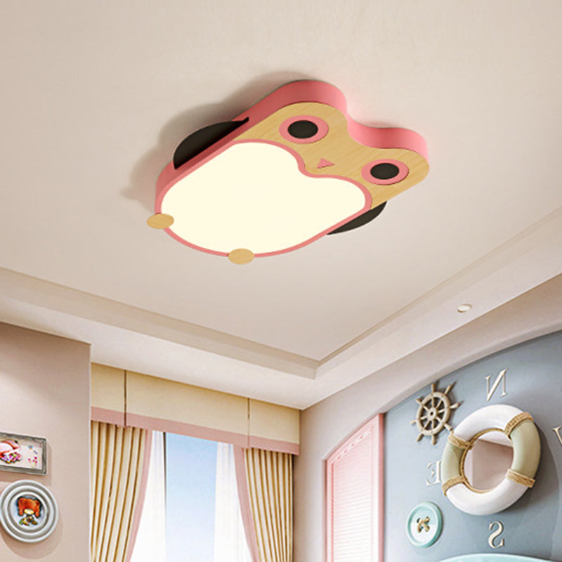 Eule dünne Eisen Deckenleuchte Cartoon Weiß/Rosa/Blau und Holz LED Flush Mount Lampe für Kinderzimmer