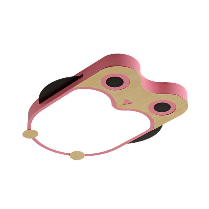 Uil Dun Iron Ceiling Light Cartoon White/Pink/Blue and Wood LED Flush Mount Lamp voor Kinderkamer